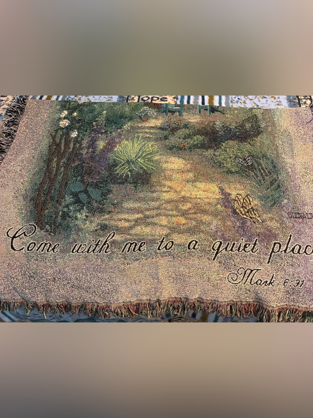 Inspirational "Come With Me to a Quiet Place" Tapestry Blanket or wall hanging